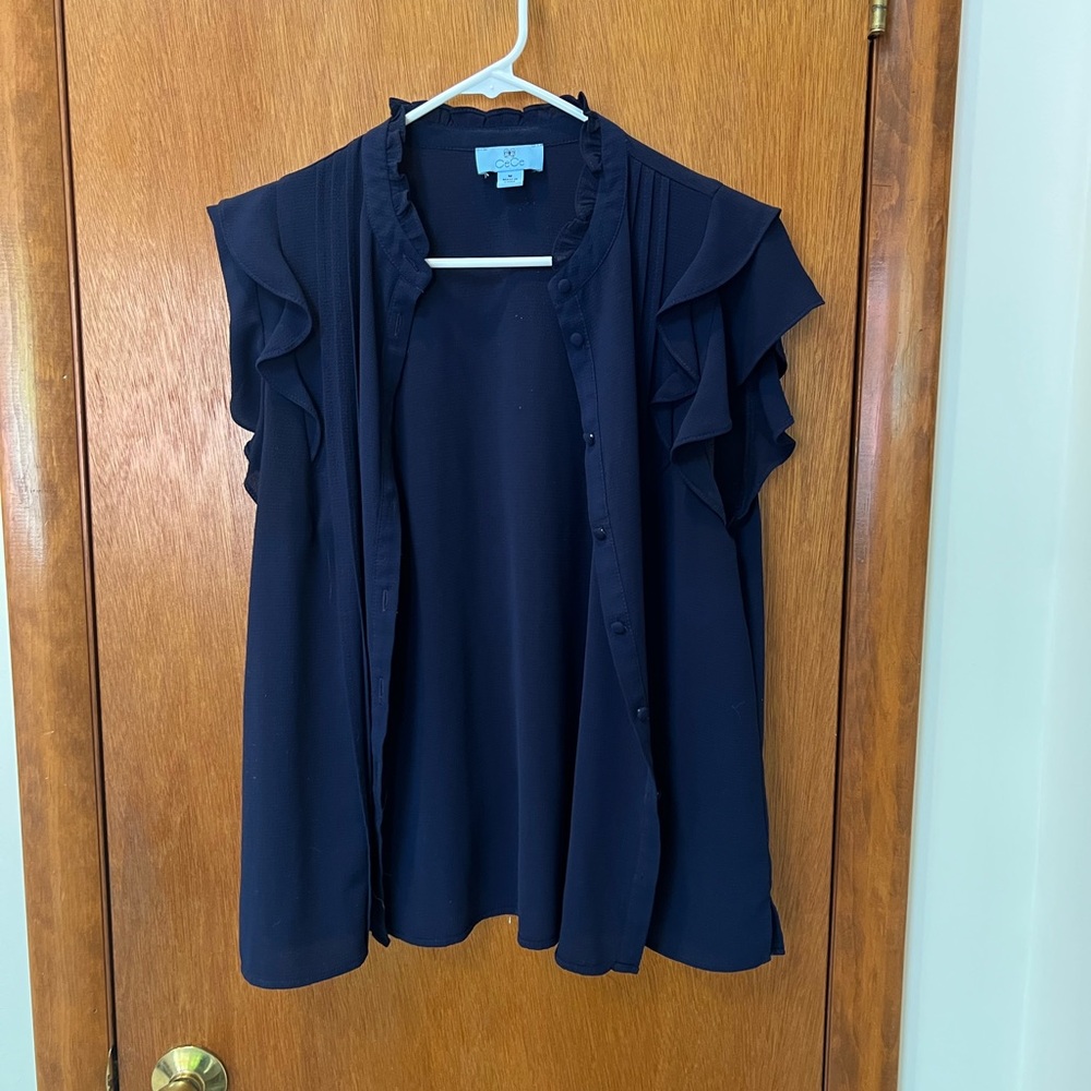 Cece Pintuck Ruffle Short Sleeve Blouse